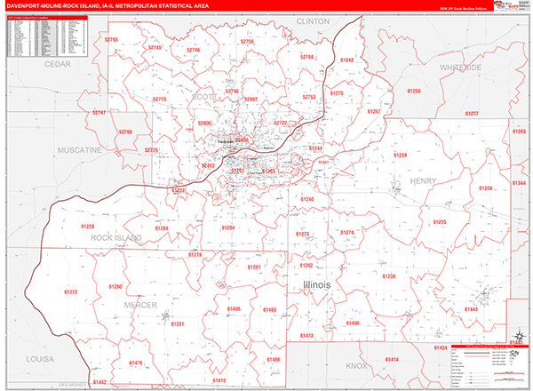 Davenport-Moline-Rock Island Metro Area Wall Map
